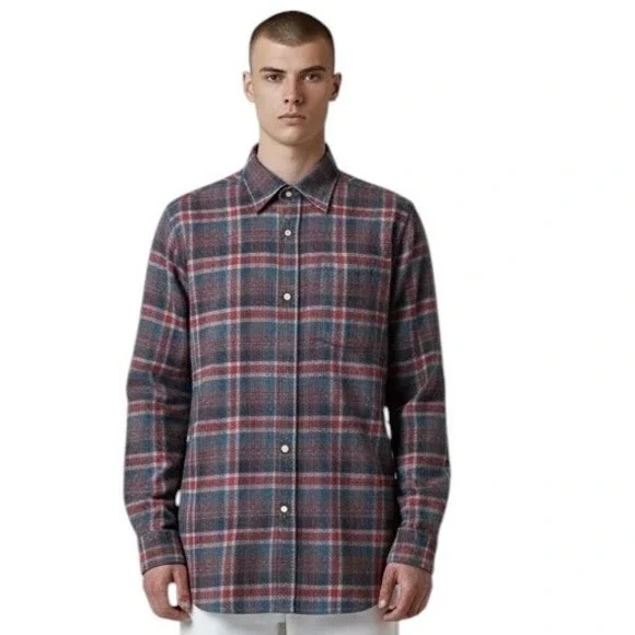 Pendleton VINTAGE 1970s Mens Plaid Wool Flannel Shirt Size M Long Made in USA - Picture 2 of 11